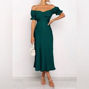 Kirundo Elegant Women’s Teal Jade Spring Off the Shoulder Midi Dress, Large